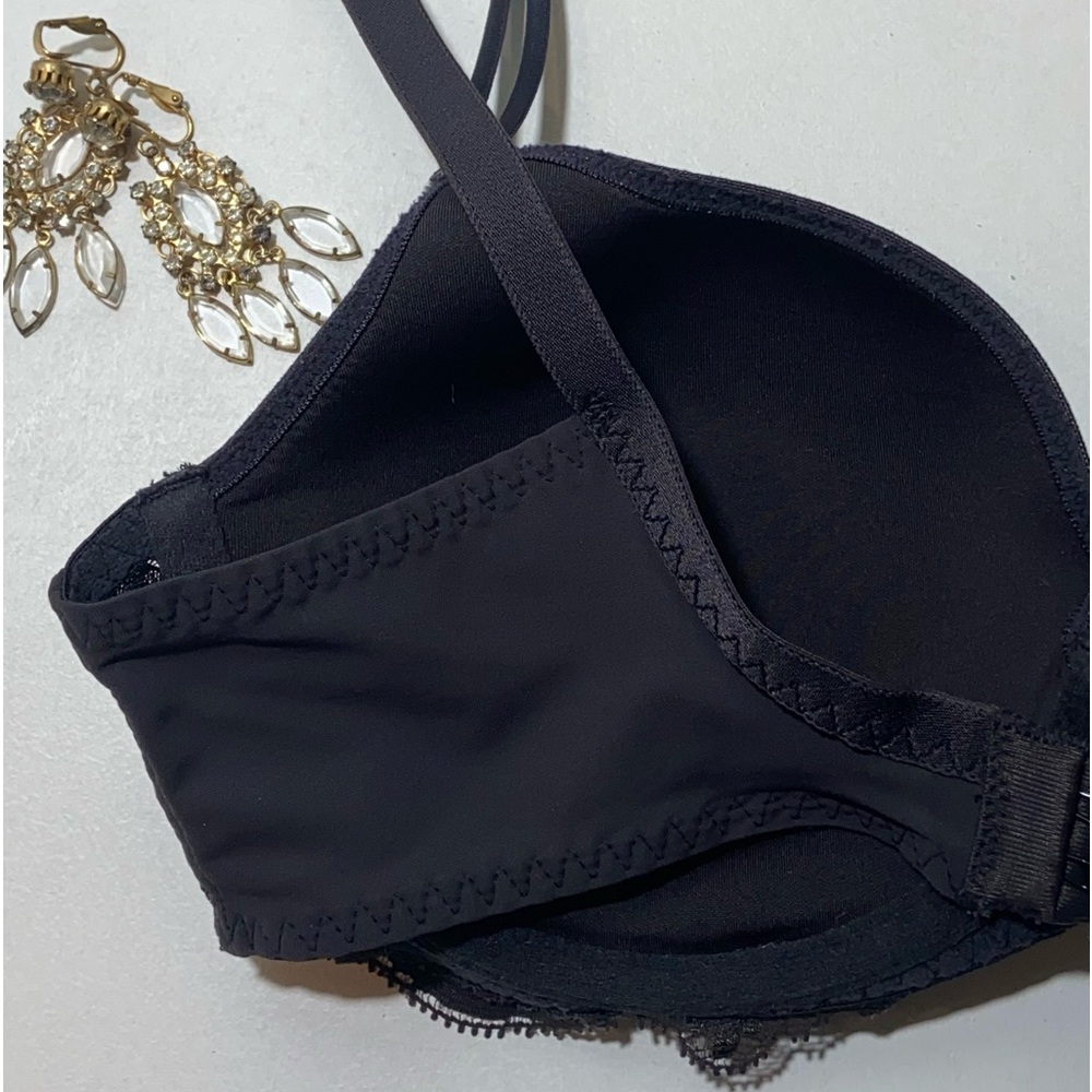 Simone Perele Paris Plunge Bra Black Scalloped Floral Lace Made in France 34B - Picture 8 of 12